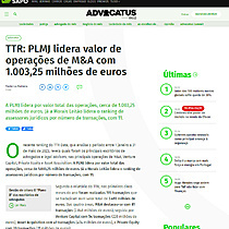 TTR: PLMJ lidera valor de operaes de M&A com 1.003,25 milhes de euros